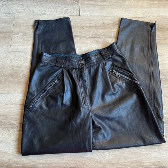 Vintage leather pants 100% Leather Rayon lined high waist motorcycle biker pants - Picture 3 of 13